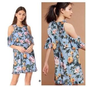 DELFI Blue Floral Cold Shoulder Mini Dress Size S